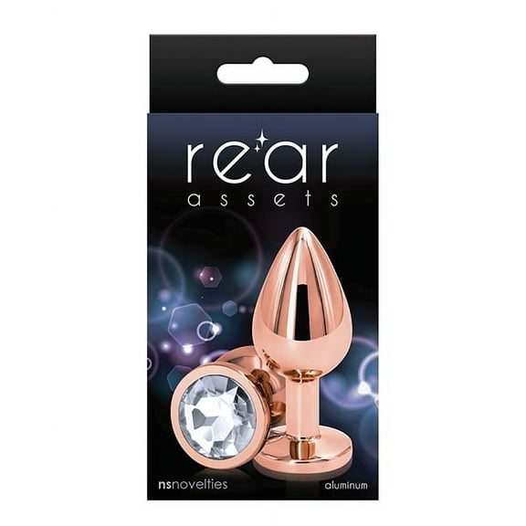 New Sensations Novelties Rear Assets Rose Gold Anal Plug Medium Clear