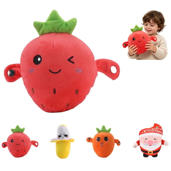 New Sensor Music Doll Stuffed Doll Fruit Shape Happy Interaction Touch Sensitive Rich Sound Entertainment 4 Modes Parent-Ch---ild Interaction Fruit Sensor Beat Plush(Strawberry)