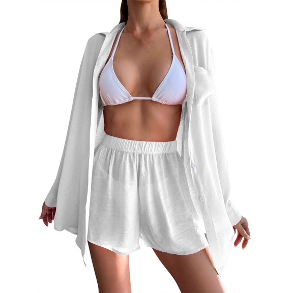 New Sexy Beach Shirt Loose Beach Sunscreen Shirt Suit with Casual Holiday Pants Suit (No Underwear), Ideal for Summer/Beach/Pool Party