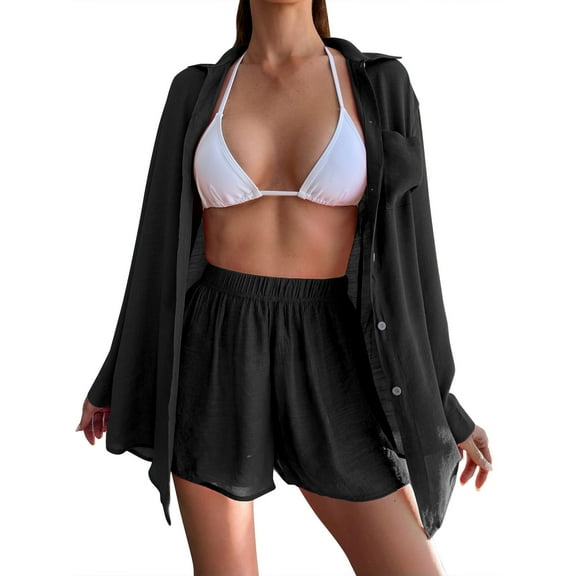 New Sexy Beach Shirt Loose Beach Sunscreen Shirt Suit with Casual Holiday Pants Suit (No Underwear), Ideal for Summer/Beach/Pool Party