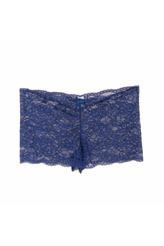 New Sexy Women Underwear Floral Lace Lingerie Plus Size Underwear High Waist Open Crotch Bowknot Boyshort PantiesBlueL