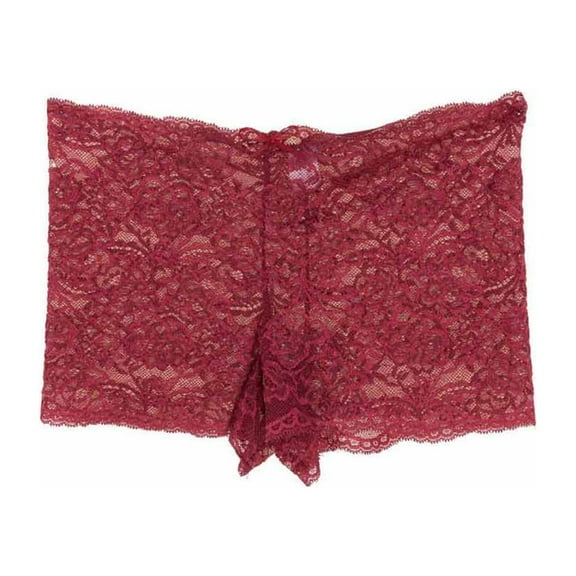 New Sexy Women Underwear Floral Lace Lingerie Plus Size Underwear High Waist Open Crotch Bowknot Boyshort PantiesWineM