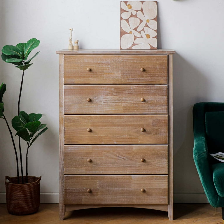 modern pine dresser Walker Edison Classic 4-Drawer Solid Wood Dresser
