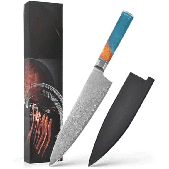 The New Shogun Series Professional 8-inch Chef Knife, 67-Layer Folded Damascus Super Steel, VG-10 Core, Rockwell 602 Hardness, Wood and Resin Handle, Magnetic Sheath.$$Home Decor, Kitchen, & Other