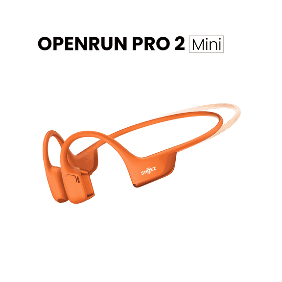 New Shokz OpenRun Pro 2 Mini- Open-Ear, Bone Conduction Sport Headphones - Sweat Resistant, Workout Headphones with 30ft Bluetooth - Secure, Comfortable Fit - Deep Bass and Smart Mic (Orange)