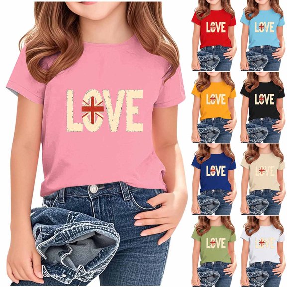 New Short Sleeve Shirts for Boys Children's British Flag Printed Casual Loose Tops Medium to Large Round Neck Short Sleeved Shirt T-Shirts for Girls