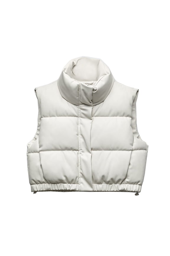 New Short Vest Wearing Warm Two Color PU Leather Vest Padded Jacket Vest Jacket Full Zip Hooded Jacket Womens Jacket with Hood Synthetic down Jacket Warm Winter Jackets Women Womens Parks Puffy