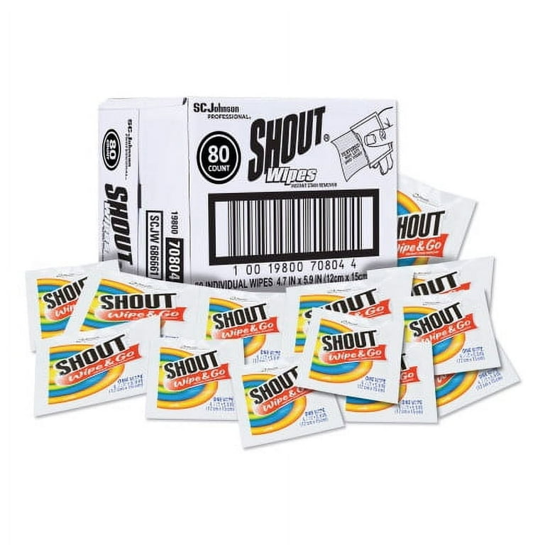 Shout® Wipe and Go Instant Stain Remover, 4.7 x 5.9, Unscented, White, 80  Packets/Carton