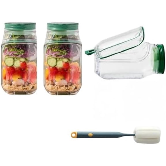 New Side-Opening Salad Jar - Leakproof Mason Jar Container, Dishwasher Safe, All-in-One Meal Prep Solution for Fresh Lunches On-the-Go(2PC)