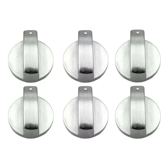 New Silver 6Pcs Gas Stove Knobs Cooker Oven Kitchen Control Metal Replace
