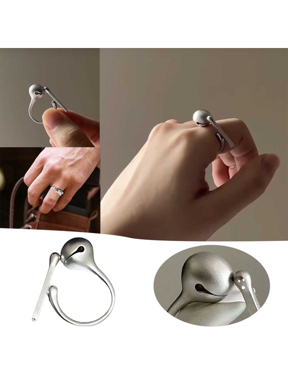 Silver Alloy Wooden Fish Beat Stress Anxiety Ring for Unisex Adults, Silver, 2 cm