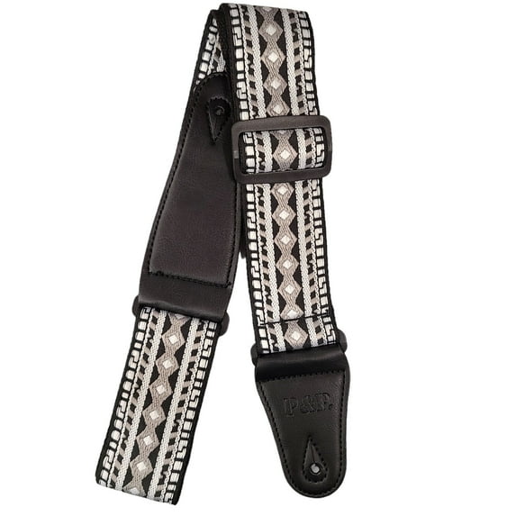 New Silver Black Retro Jacquard Woven Acoustic Electric Guitar Strap