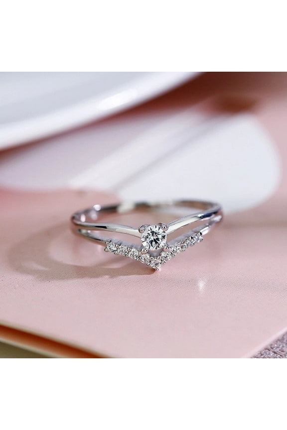 New Silver Color Cubic Zircon Classic Rings for Woman Elegant Gift Simple Rhainstone Ring Jewelry