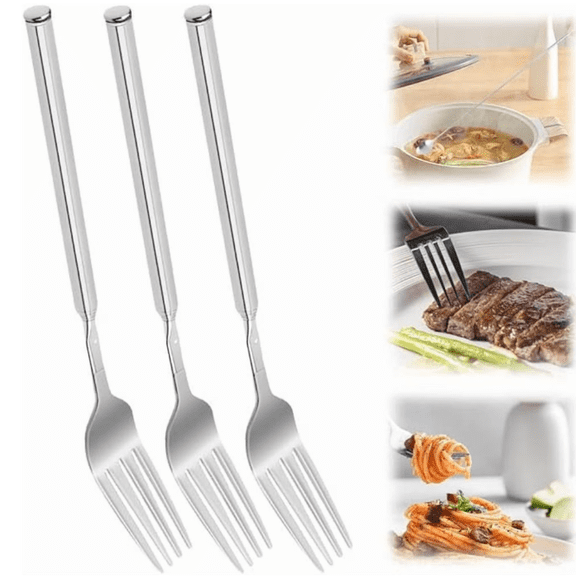New Silver Extendable Fork Long Fork Prank 8.5in Expandable Telescoping Forks, Telescopic Stainless Steel Dinner Forks for Dinner Fruit Salad and Dessert (3 Pcs)