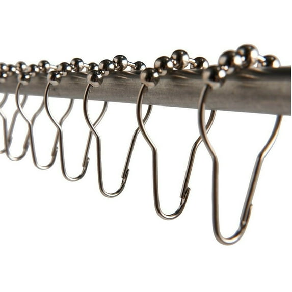 New Silver Heavy Duty Set of 12 Shower Curtain Rings Hooks Bathroom Poles Rod