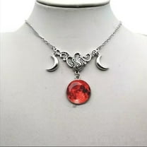 New Silver Necklace Full Moon And Small Crescent Pendant