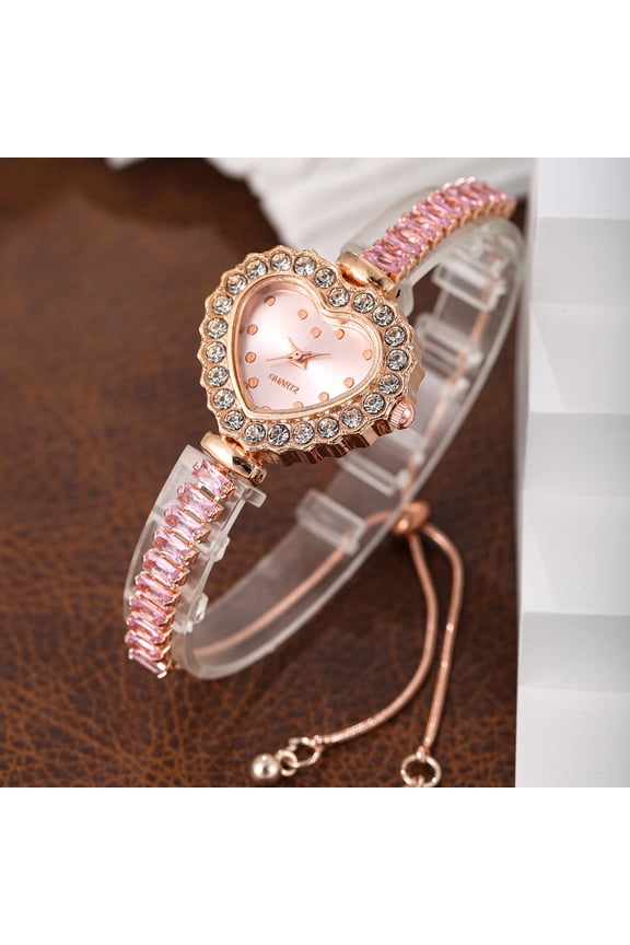 New Simple Versatile Petite Heart Dial Diamond-Studded Bracelet Square Gemstone Quartz Watch