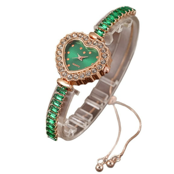 New Simple Versatile Petite Heart Dial Diamond-Studded Bracelet Square Gemstone Quartz Watch