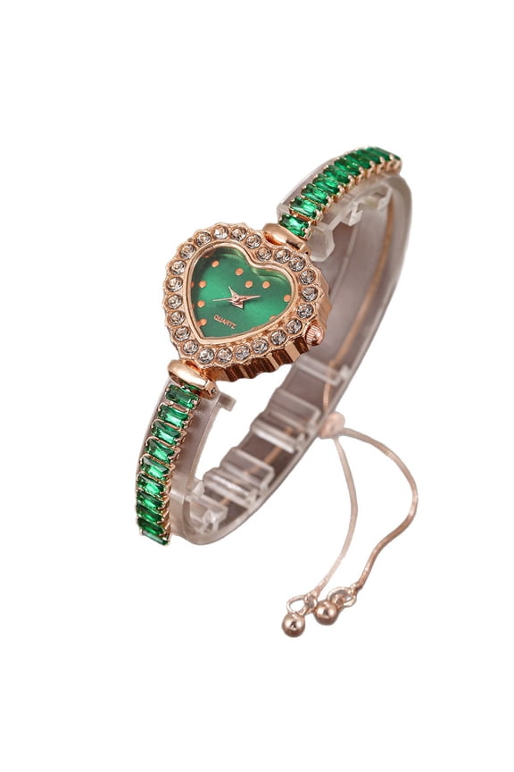 New Simple Versatile Petite Heart Dial Diamond-Studded Bracelet Square Gemstone Quartz Watch