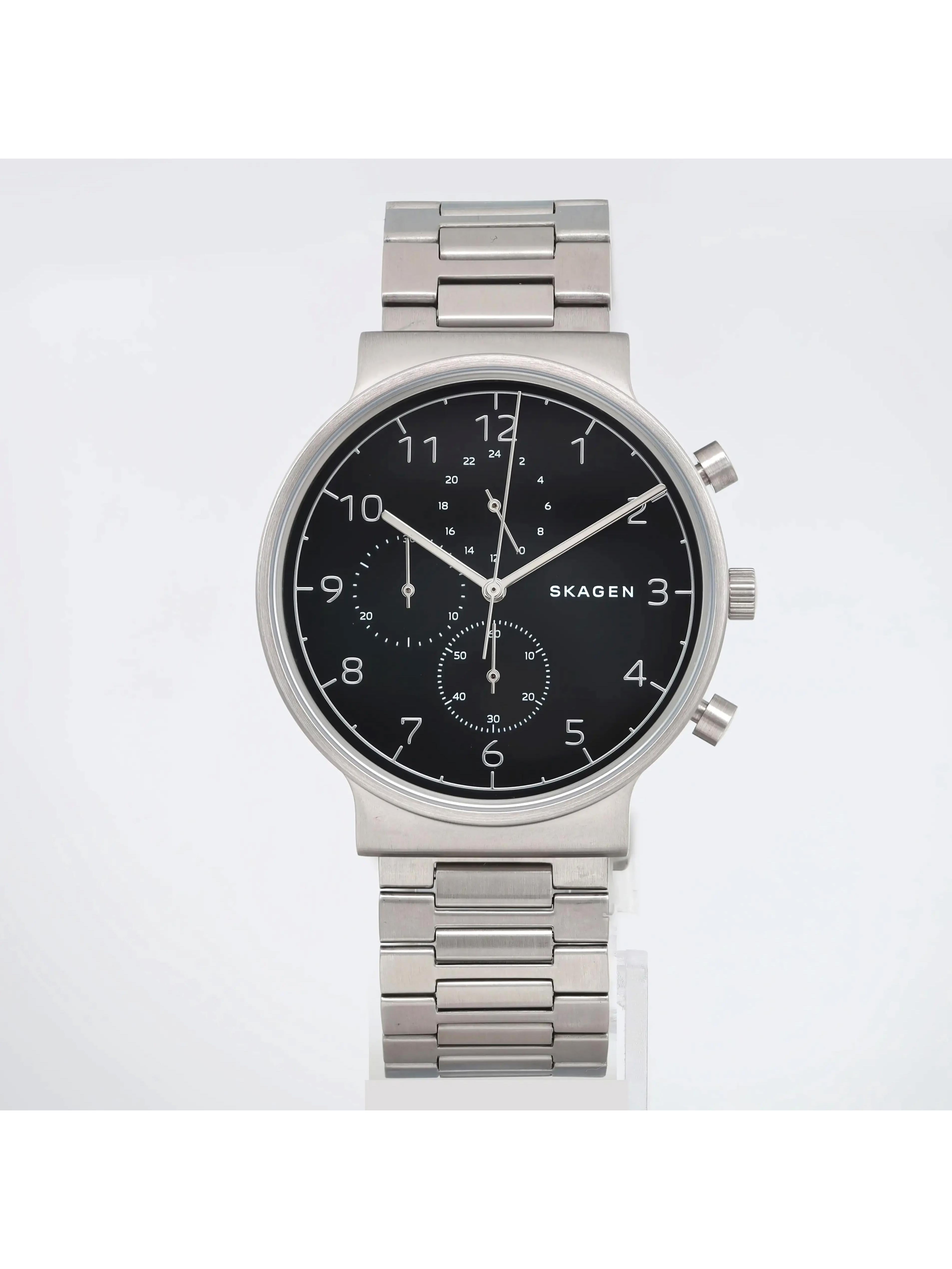 New Skagen Ancher Steel Chronograph Black Dial Mens Quartz 