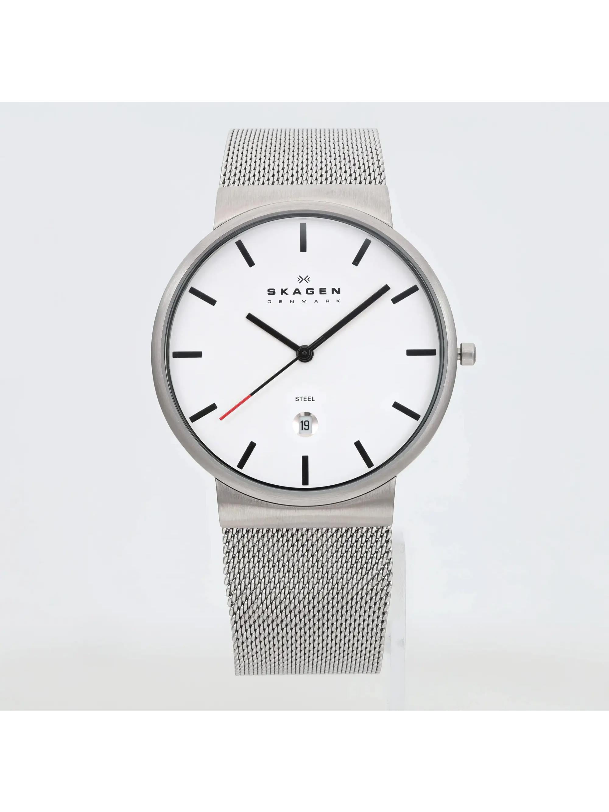 New Skagen Klassik Stainless Steel White Dial Mesh Band Men Quartz