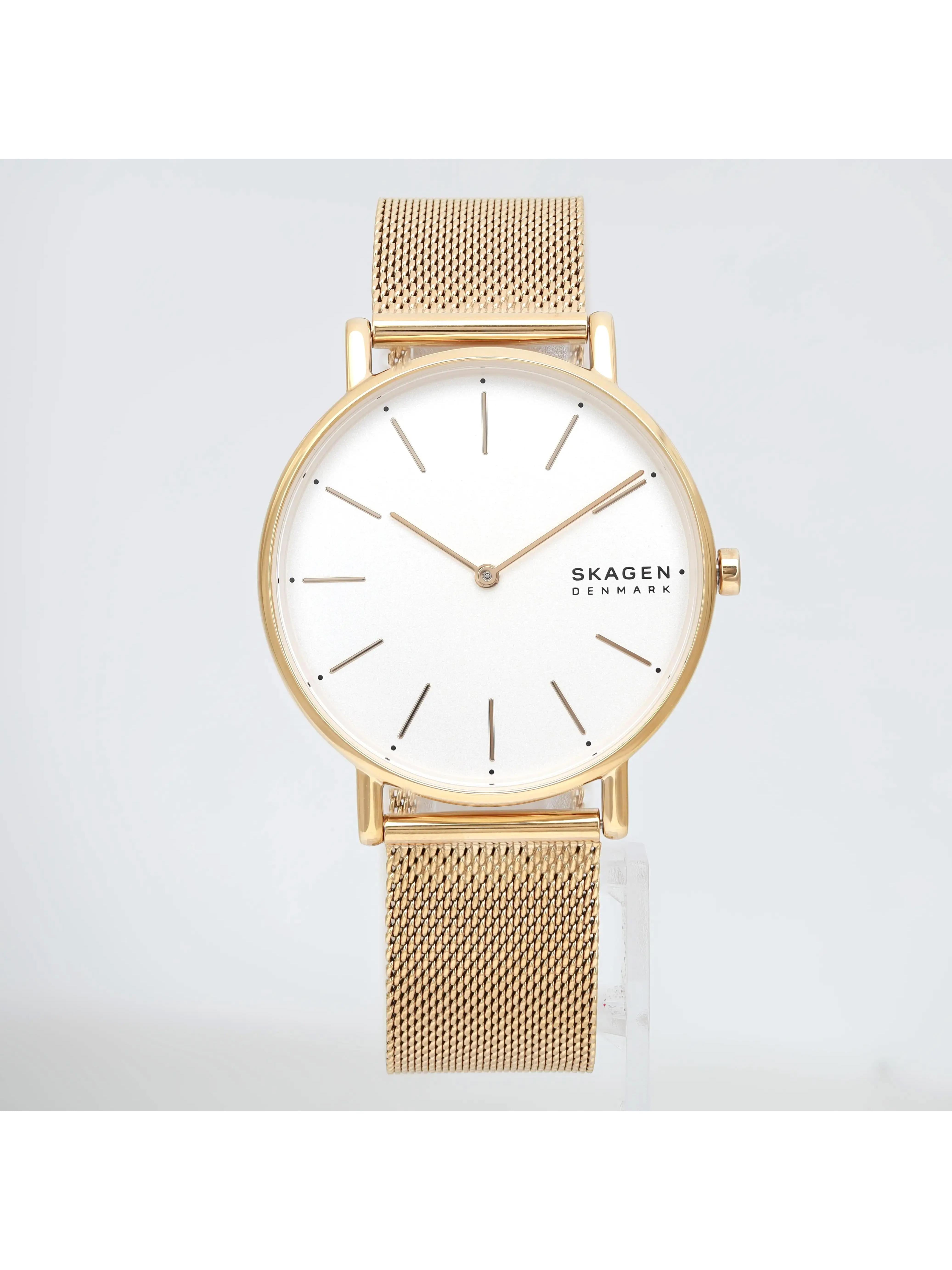 New Skagen Signatur 38mm Gold-Tone Steel White Dial Mesh 