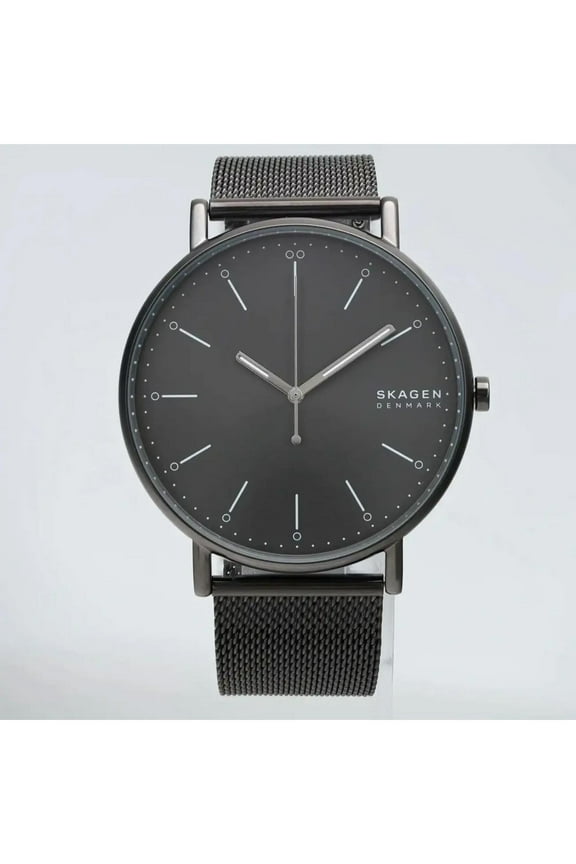 New Skagen Signatur Steel 45mm Gunmetal Gray Dial Mesh Men Quartz Watch SKW6549