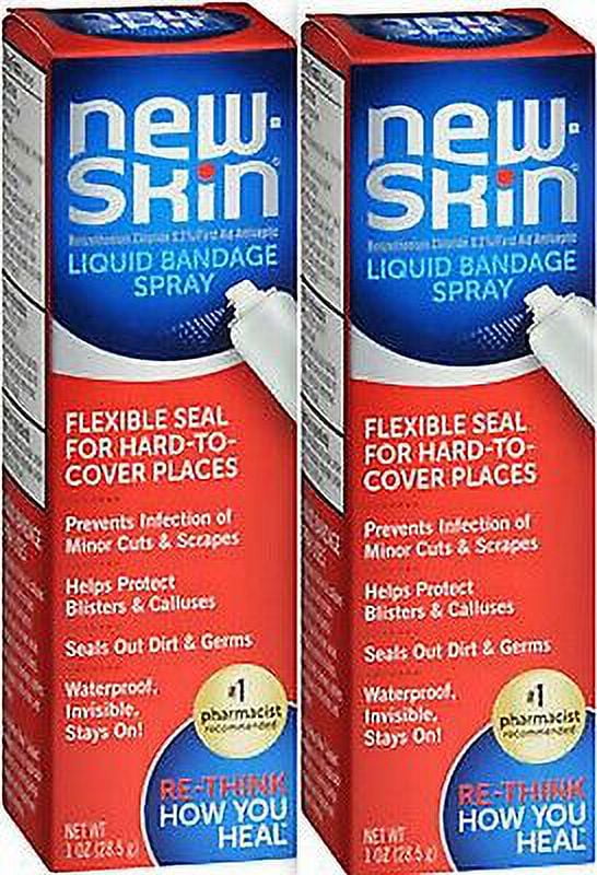New Skin Liquid SPRAY Bandage 1oz ( 2 canisters ) NEW LOOK!