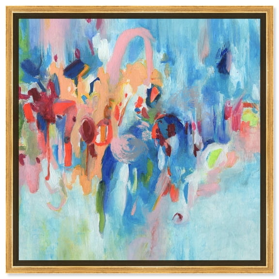 New Sky Blue Abstract Wall Art Canvas Wall Art by Art Remedy, Gold Floater Frame, 41.5" x 41.5"