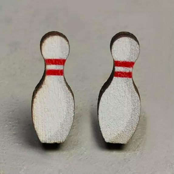 New Small Wood Badminton Roller Skate Bowling Stud Earrings Women Sports Jewelry