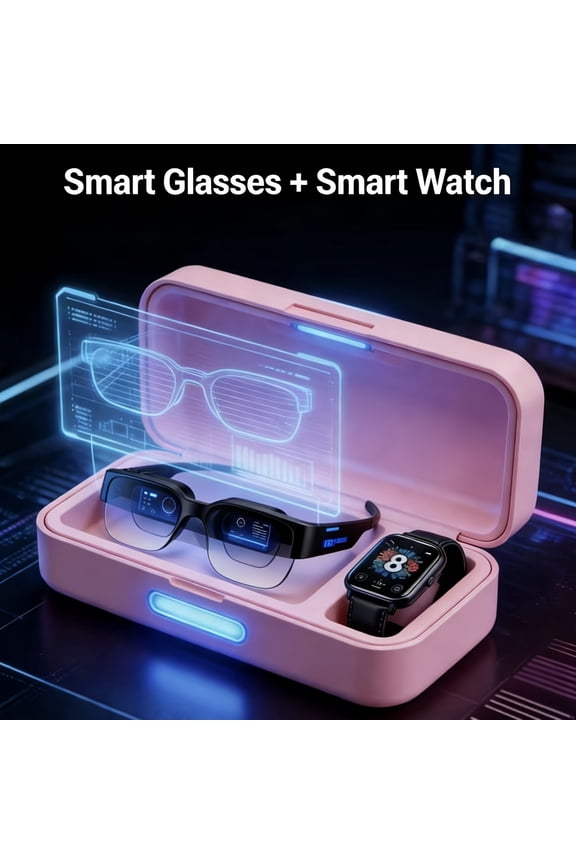 New Smart 2pcs Set: Smart Translator Ai Glasses + Popular Smart Watch, High-end Smart Wear for Young People, Touch Control, Perfect Integration Of Fashion And Technology (excluding Gift Box)