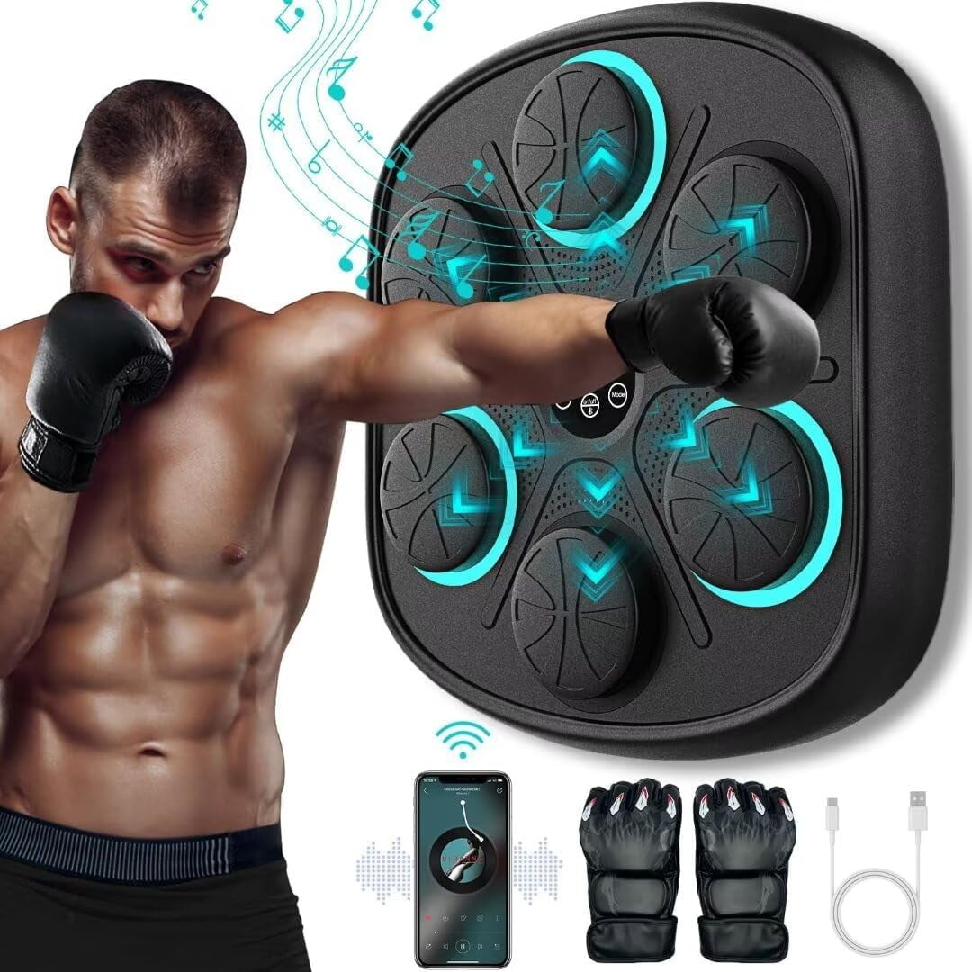 New Smart Music Boxing Machine with Boxing Gloves, Bluetooth Training Machine with LED Electronic Wall Mounted, Music Boxing Target Workout Punching Equipment for Kids and Adults
