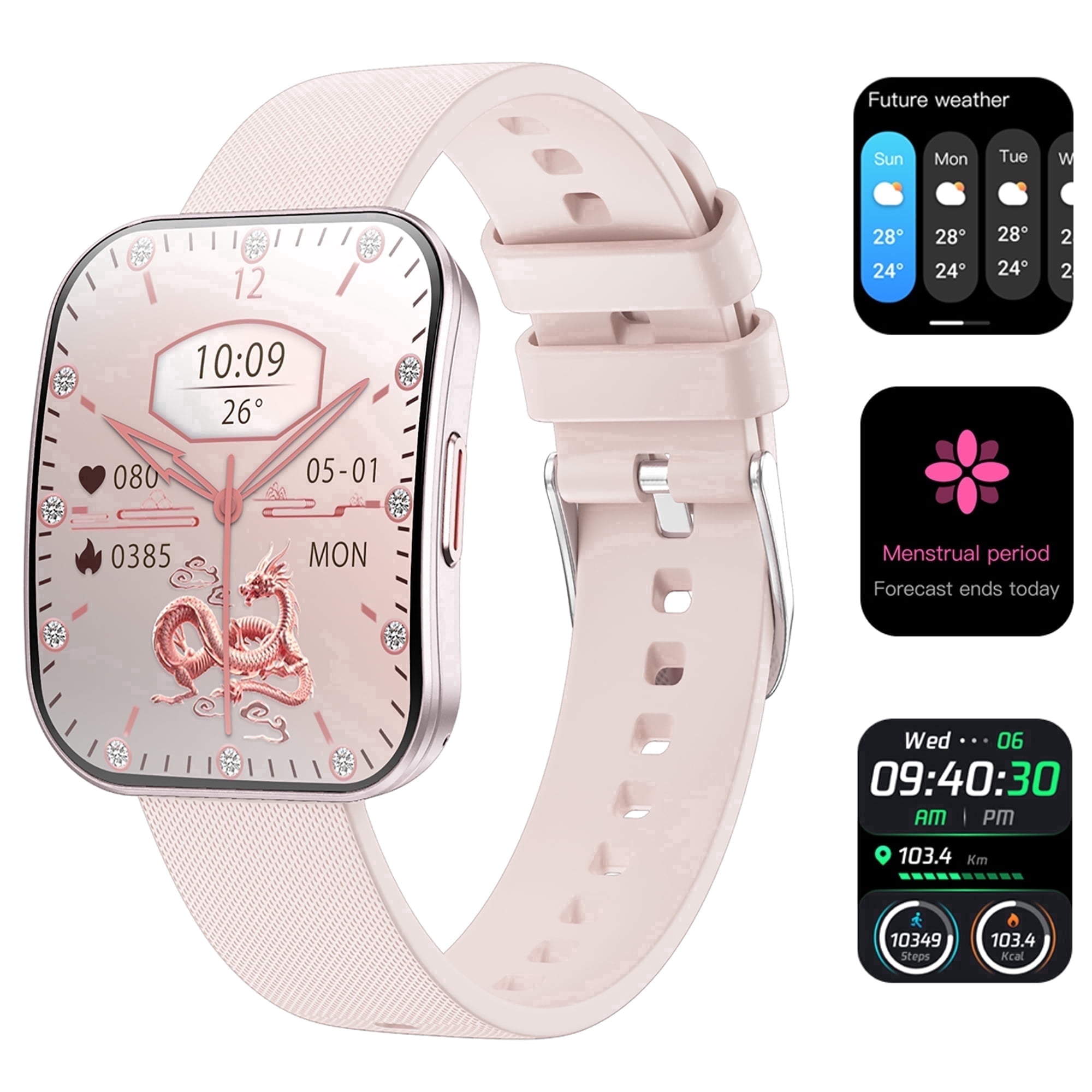 QTLLBT Pink Smart Watch Alarm No Plan-Unlocked Device 1.85 in Pink Aluminum Case with Pink Sports Band