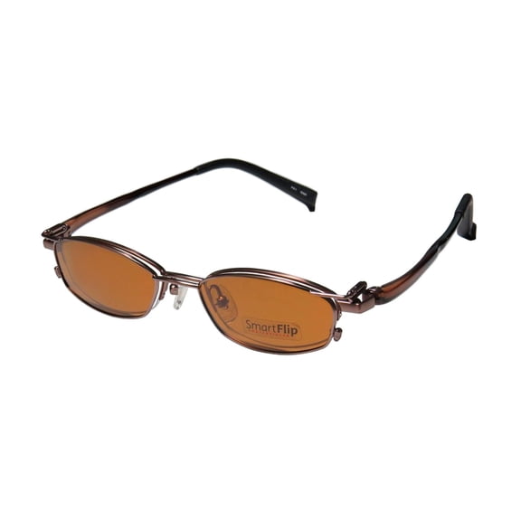 New Smartflip 413 Mens/Womens Designer Half-Rim Chocolate 2 Sets Of Polarized Polaroid Lenses Hip Frame Demo Lenses 50-18-140 Sunglass Lens Clip-Ons Eyeglasses/Spectacles