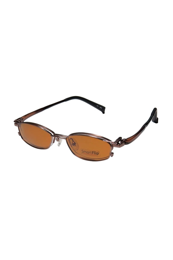 New Smartflip 413 Mens/Womens Designer Half-Rim Chocolate 2 Sets Of Polarized Polaroid Lenses Hip Frame Demo Lenses 50-18-140 Sunglass Lens Clip-Ons Eyeglasses/Spectacles