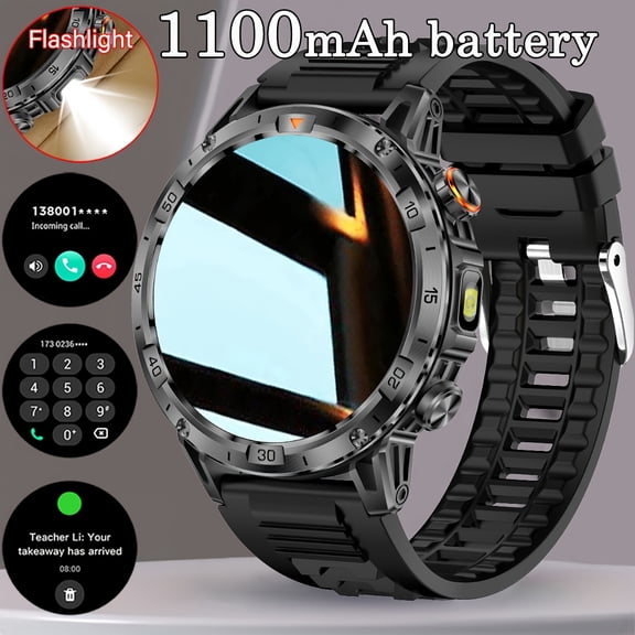 New Smartwatch: 1100mAh, 1.7-Inch AMOLED, LED Flashlight, Wireless Call, SMS Notifications, 100+ Sports Modes (Fitness), 130+ Watch Faces