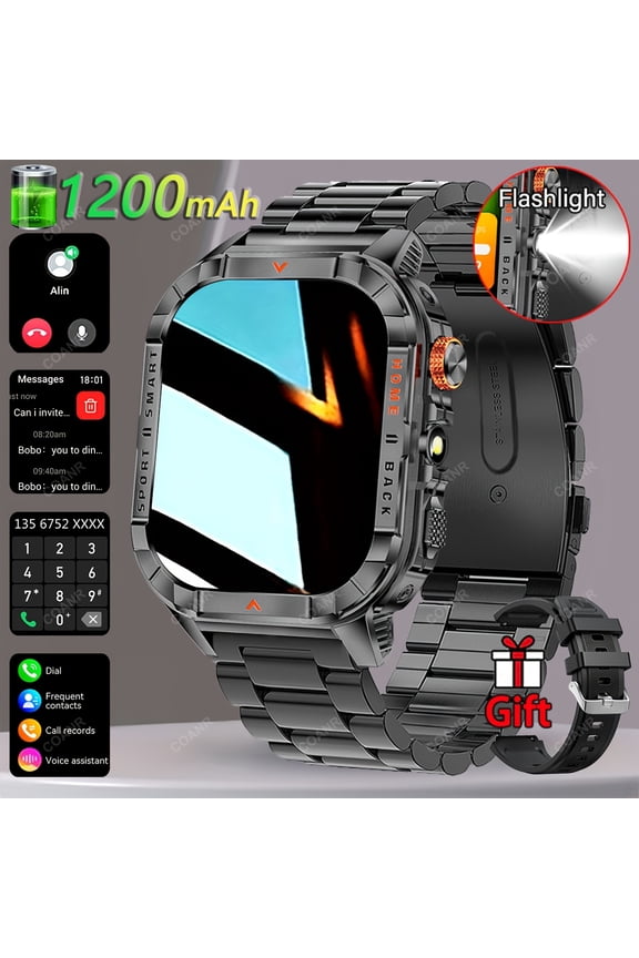 New Smartwatch: 1200mAh Battery, 2.01-Inch IPS Display, LED Flashlight, Wireless Calling, SMS Alerts, 100+ Sports Modes, 130+ Watch Faces