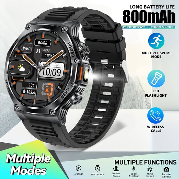 New Smartwatch, Android & iOS Compatible, with Sedentary Reminder, Call & Message Alerts, 1.8-inch Large Screen, 800mAh Battery, Step Count & Multiple Exercise Modes for Fitness