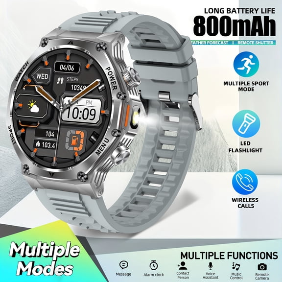 New Smartwatch, Android & iOS Compatible, with Sedentary Reminder, Call & Message Alerts, 1.8-inch Large Screen, 800mAh Battery, Step Count & Multiple Exercise Modes for Fitness
