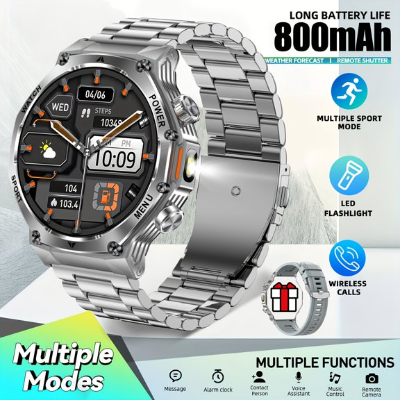 New Smartwatch, Android & iOS Compatible, with Sedentary Reminder, Call & Message Alerts, 1.8-inch Large Screen, 800mAh Battery, Step Count & Multiple Exercise Modes for Fitness