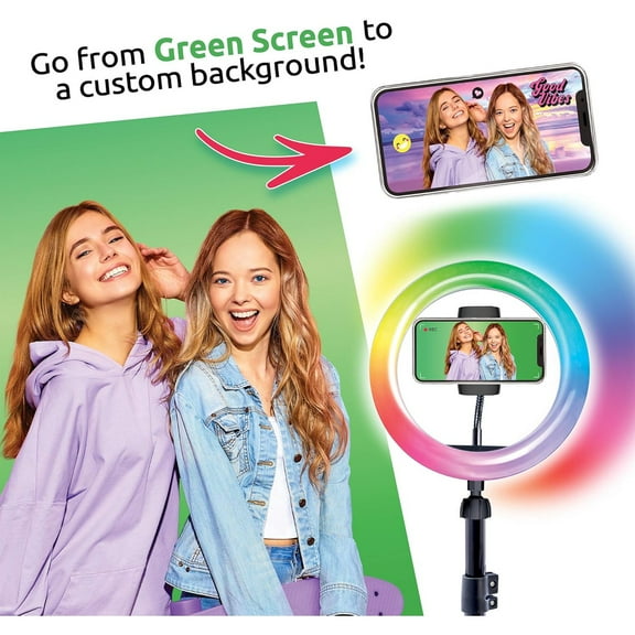 New So DIY TikTok Instagram YouTube Multicolored Ring Light with Green Screen and Phone Mount Tripod. Studio Creator 2 Influencer Video Creator Kit
