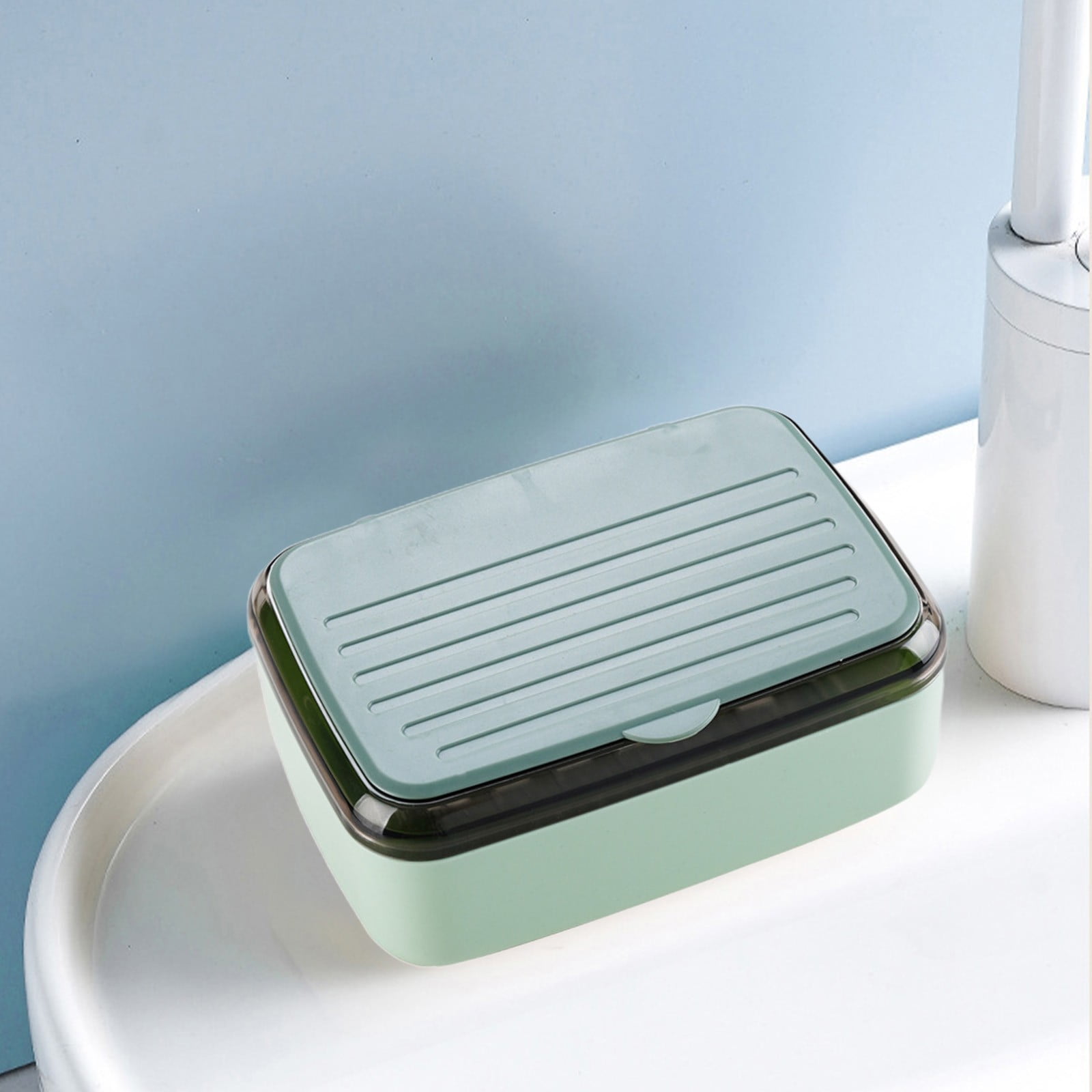 Nueva caja de jabón para lavamanos con tapa, caja de jabón de plástico con doble drenaje