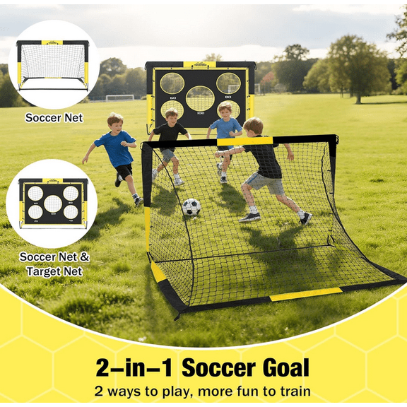 New Soccer Goals for Backyard, Large Size Pop Up Goal Net with Target Panel, Portable Soccer Training Equipment Soccer Practice, Outdoor Sports Game