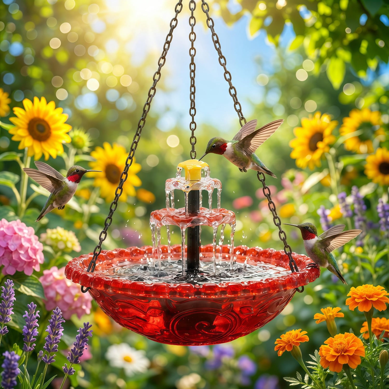 New Solar Cascade Hanging Bird Bath Fountain – Upgraded Outdoor Water Feature with Flowing Water, Solar Powered, Easy Hang, for Garden Patio Backyard Lawn Decor