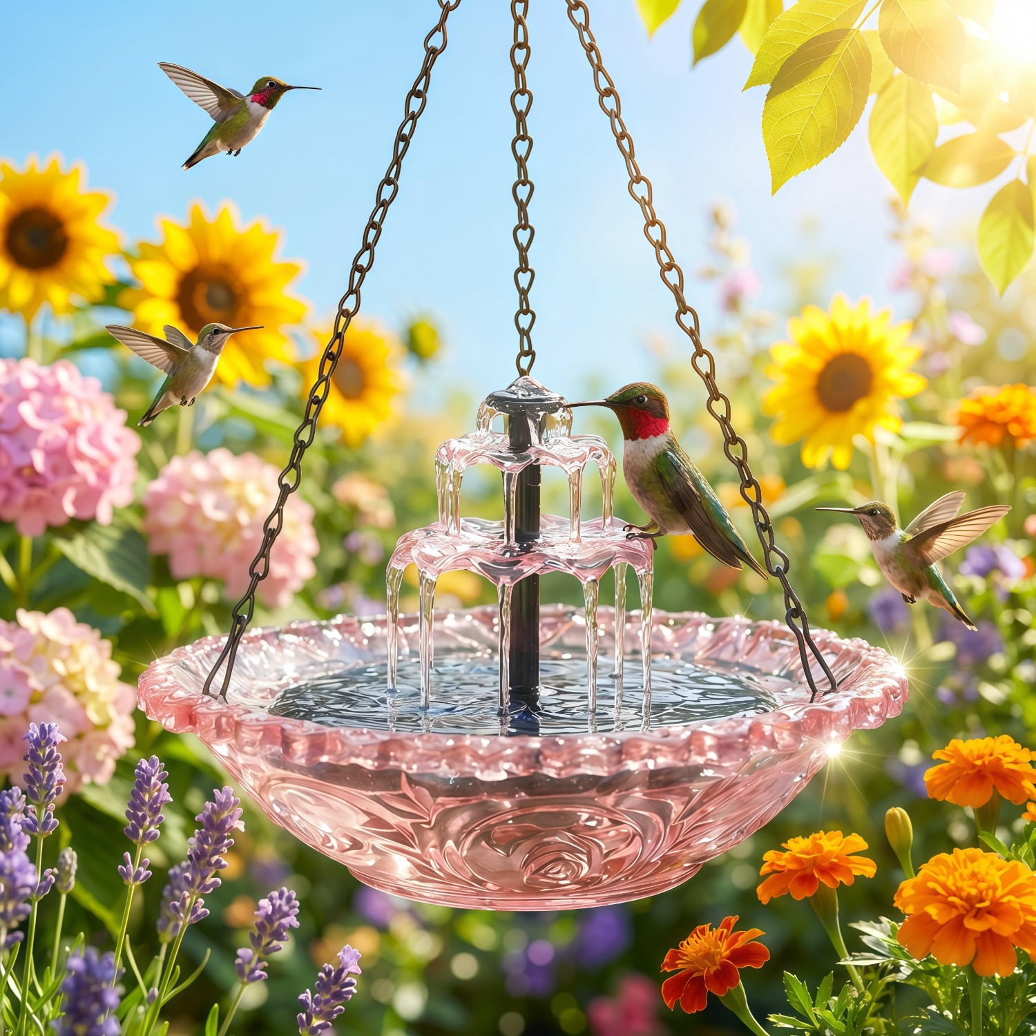 New Solar Cascade Hanging Bird Bath Fountain – Upgraded Outdoor Water Feature with Flowing Water, Solar Powered, Easy Hang, for Garden Patio Backyard Lawn Decor