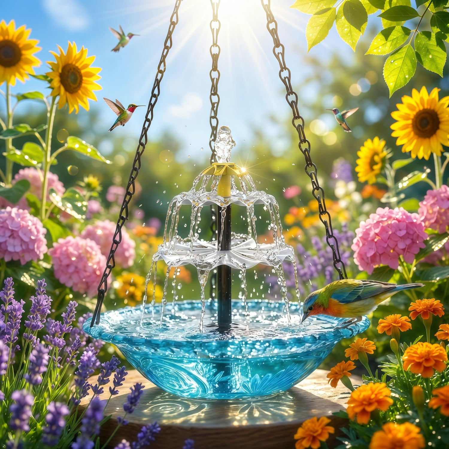 New Solar Cascade Hanging Bird Bath Fountain – Upgraded Outdoor Water Feature with Flowing Water, Solar Powered, Easy Hang, for Garden Patio Backyard Lawn Decor