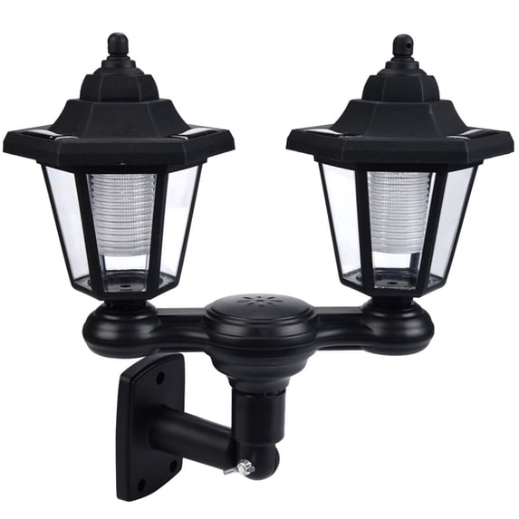 New! Solar Dusk to Dawn Outdoor Post Light with IP65 Waterproof, Hexagon 2-Head Modern Street Light with Sensor for Patio, Backyard, Garden, Black
