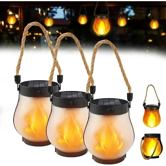 New Solar Lantern Outdoor Lights Upgraded Flickering Flame Solar