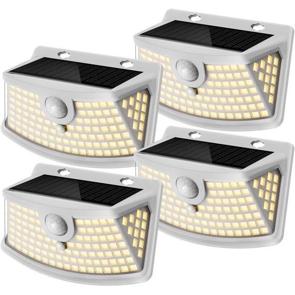 New Solar Motion Sensor Lights 120 LEDs with Lights Reflector,270 ° Wide Angle, IP65 Waterproof, Step Lights for Front Door, Yard, Garage, Deck (Black, Daylight White, 6-Pack)