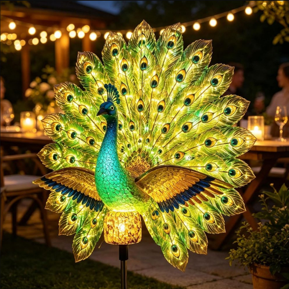 New Solar Peacock Garden Sculpture, Decoration Light with Auto-On LED, Dancing Tail Statue for Yard Patio Walkway Villa Landscape Decoration Gift